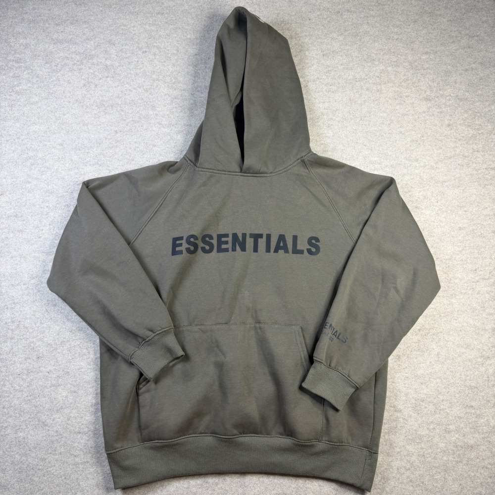 Fear of God Essentials Hoodie Charcoal Taupe Logo Pullover Mens Small